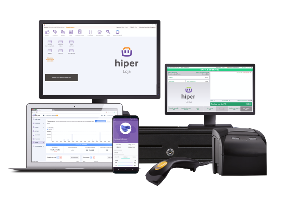 Hiper rodando em PC, notebook, celular e maquininha de cartão